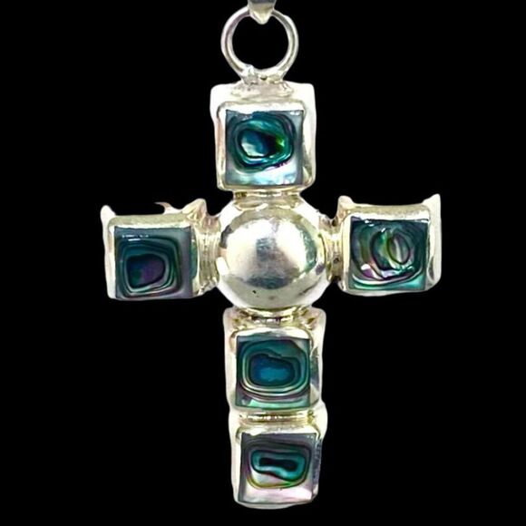 GX# Abalone & Sterling 925 Silver Cross Pendand - Picture 2 of 10